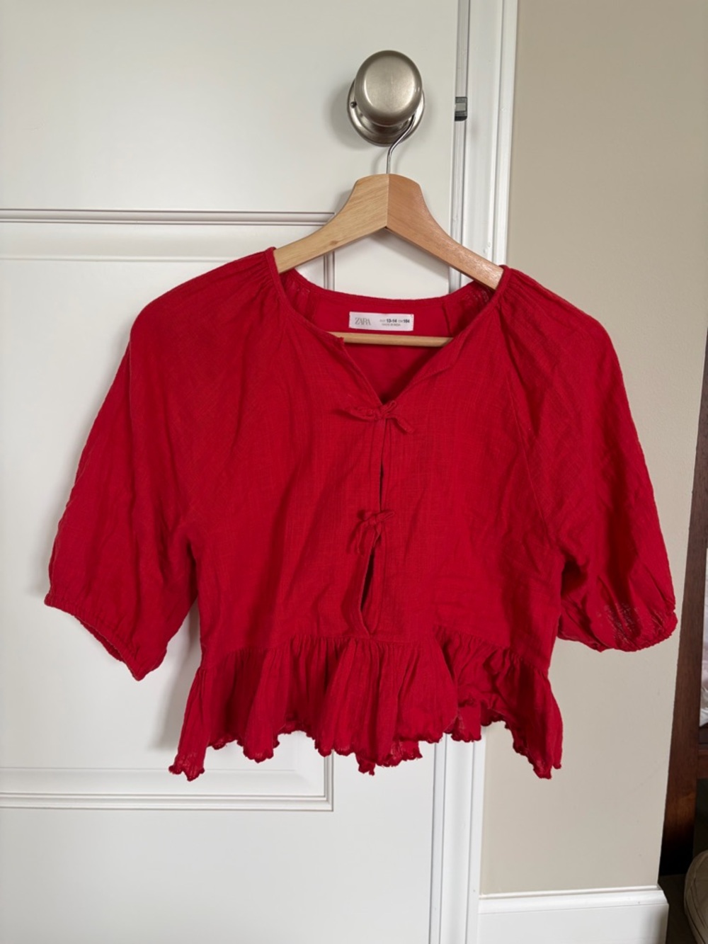 Zara Red Peplum Tie-Front Blouse - Picture 1 of 4